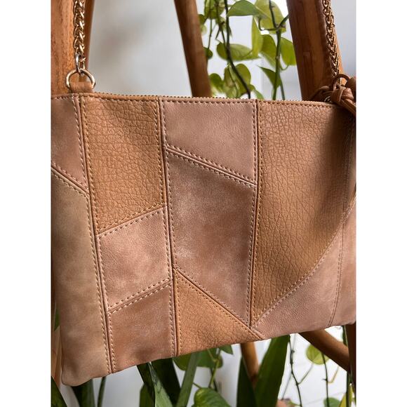 Tan Patchwork Vegan Leather Crossbody - Picture 6 of 7